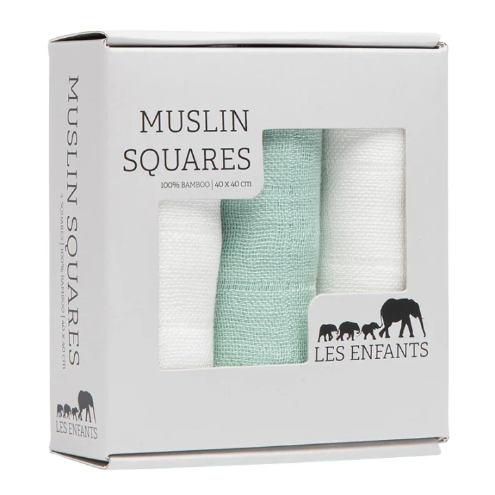 Les Enfants Muslin Squares 3-pack Grön/Vit Les Enfants
