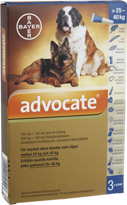 Advocate® för mycket stora hundar Spot-on, lösning 400mg/100mg Dospipett, 3st (4ml) 