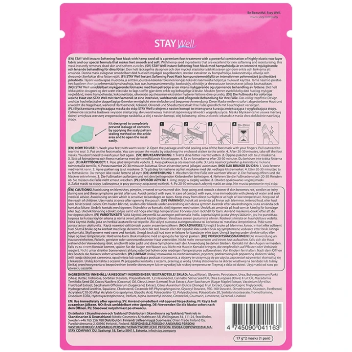 Stay Well Instant Softening Foot Mask Hemp Seed Stay Well
