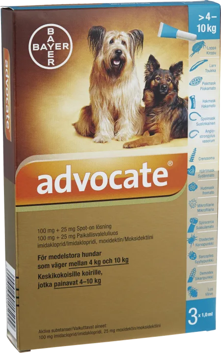 Advocate® för medelstora hundar Spot-on, lösning 100mg/25mg Dospipett, 3st (1ml) 