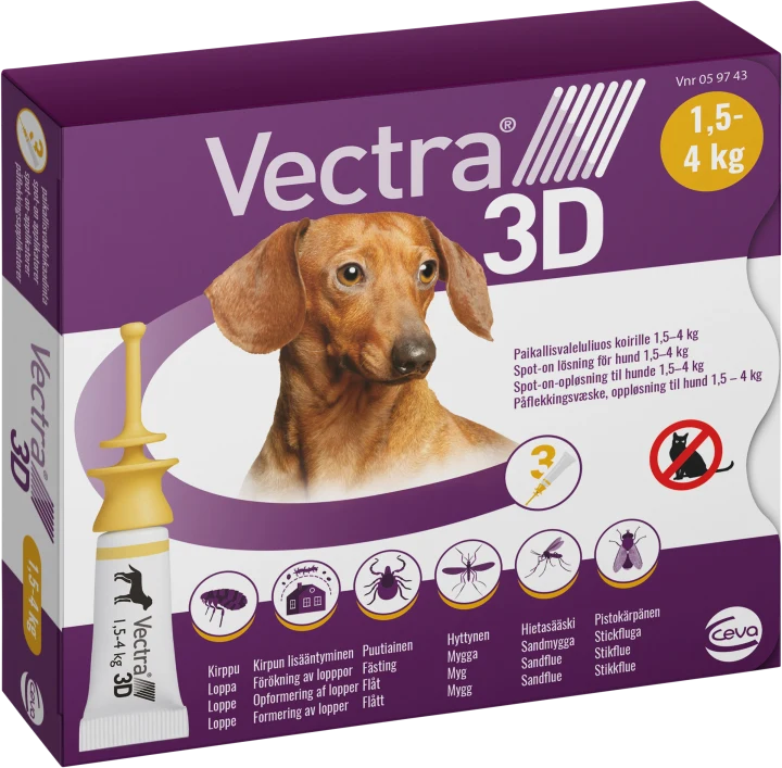 Vectra 3D för hund 1,5-4 kg Spot-on lösning Pipett, 3st (3x0,8ml) Vectra 3D