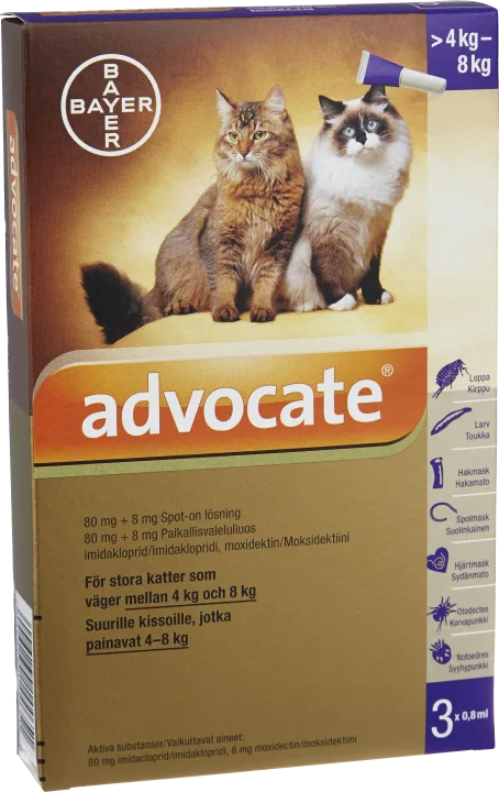 Advocate® för stora katter Spot-on, lösning 80mg/8mg Dospipett, 3st (0,8ml) 
