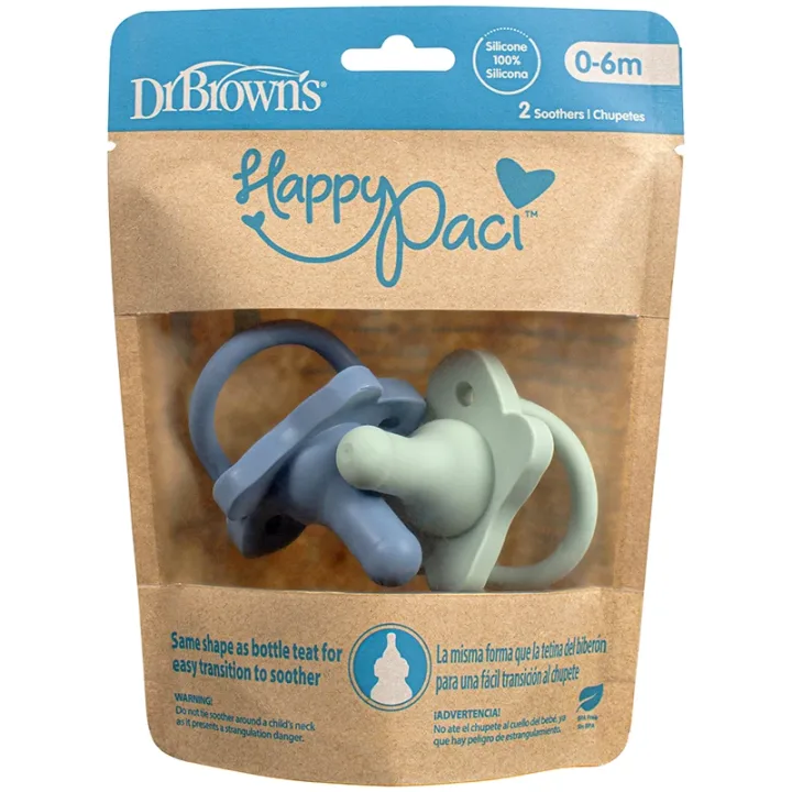 Dr Brown's HappyPaci Silicone Soother 0-6m Blå/Grön 2-pack Dr Browns