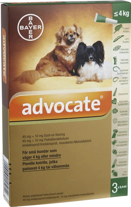 Advocate® för små hundar Spot-on, lösning 40mg/10mg Dospipett, 3st (0,4ml) 