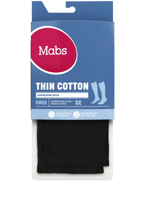 Mabs Thin Cotton Knee Black 1 par XL Mabs