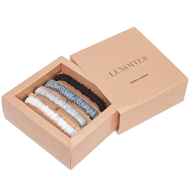 Lenoites Mulberry Silk Skinny Scrunchies White, Light Grey, Blue, Black Lenoites