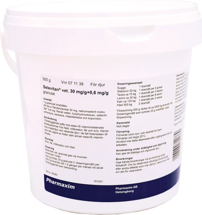 Selevitan® vet. Granulat 30mg/g+0,6mg/g Plastburk, 500g Selevitan