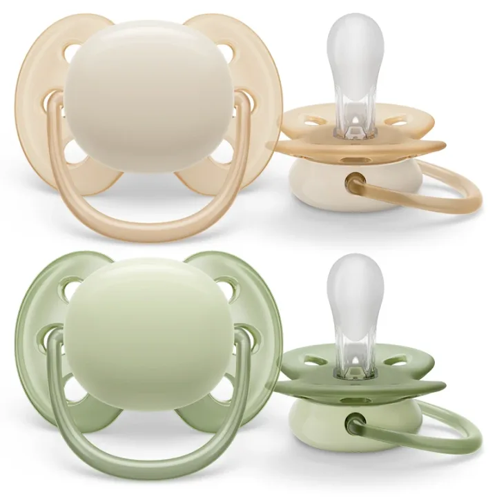 Philips Avent Ultra Soft Napp 0-6 mån Grön/Beige 2-pack Philips Avent