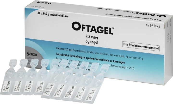 Oftagel ögongel i endosbehållare 2,5 mg/g 30 st Oftagel