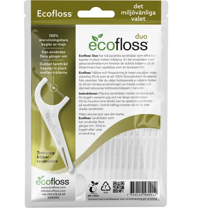 Ecofloss Duo Tandtråd med Hållare 45 st Ecofloss