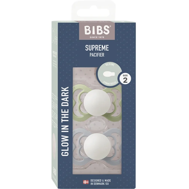 BIBS Supreme Silicone Sage Glow/Cloud Glow 2-pack Size 2 Bibs