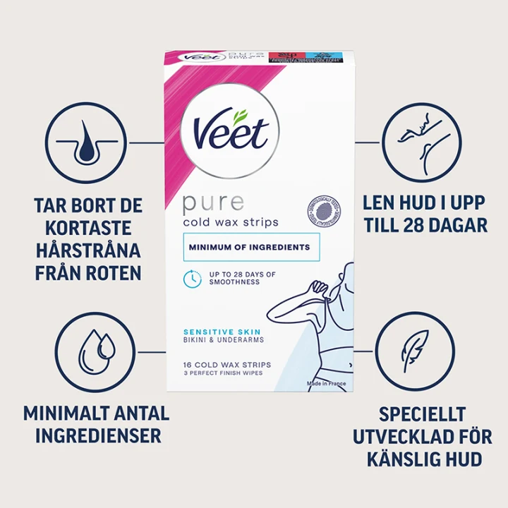 Veet Pure Cold Wax Strips Sensitive Skin Bikini & Underarm 16 pcs Veet