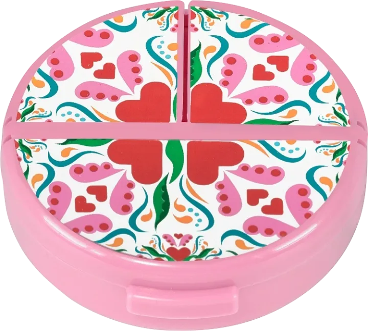 Hjärtats pillerburk 3 fack Rosa mönstrad Hjärtats