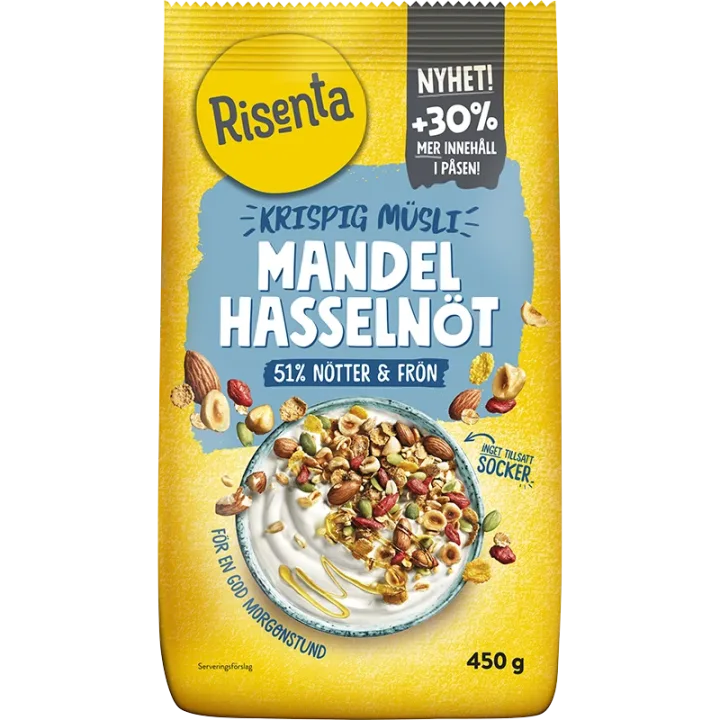 Risenta Krispig Müsli Mandel Hasselnöt 450 g Risenta