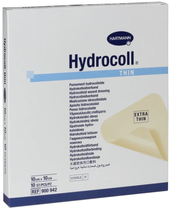 Hydrocoll thin hydroactivt bandage som binder sårexudat 10x10 cm 10styck Hydrocoll
