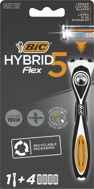 BIC Hybrid 5 Flex Rakhyvel för Män med Nano-Tech Blad 1+4 BIC