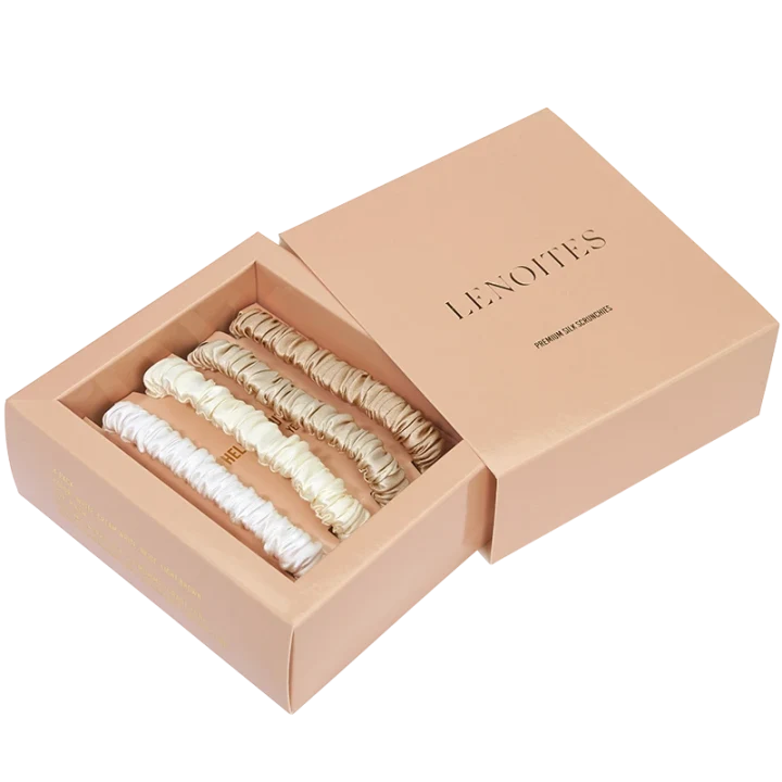 Lenoites Mulberry Silk Skinny Scrunchies White, Cream White, Beige, Light Brown Lenoites