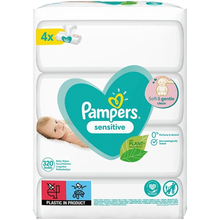Pampers Sensitive Baby Våtservetter 4-pack, 320 st Pampers