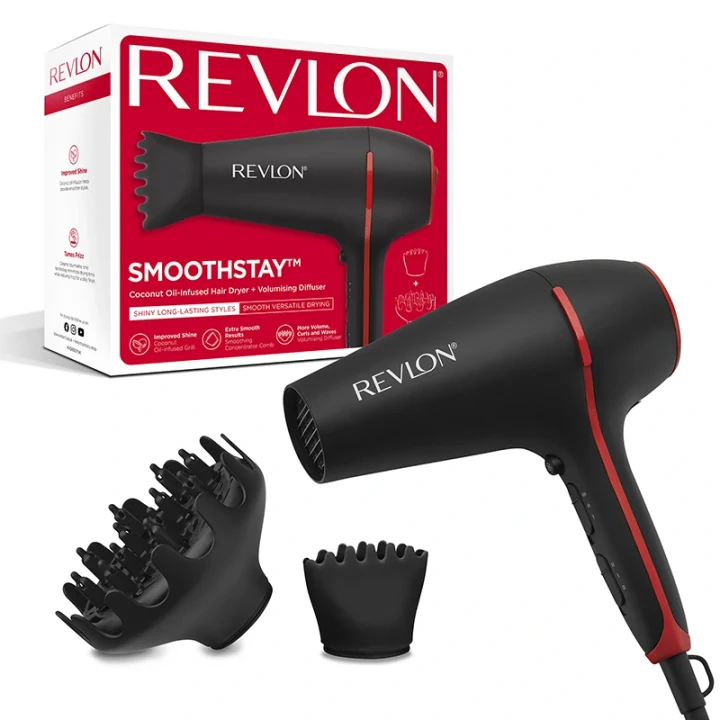 Revlon Smoothstay Coconut Oil-Infused Hair Dryer + Volumising Diffuser Revlon