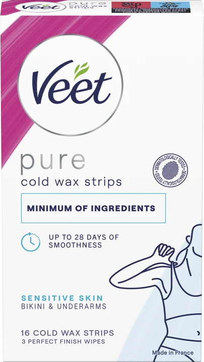 Veet Pure Cold Wax Strips Sensitive Skin Bikini & Underarm 16 pcs Veet