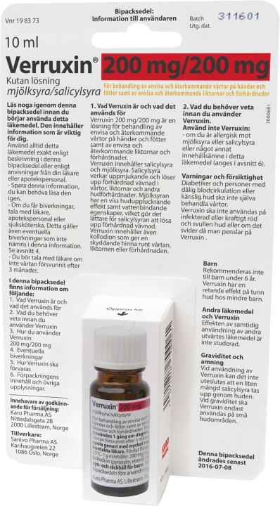 Verruxin kutan lösning 200 mg/200 mg 10 ml Verruxin