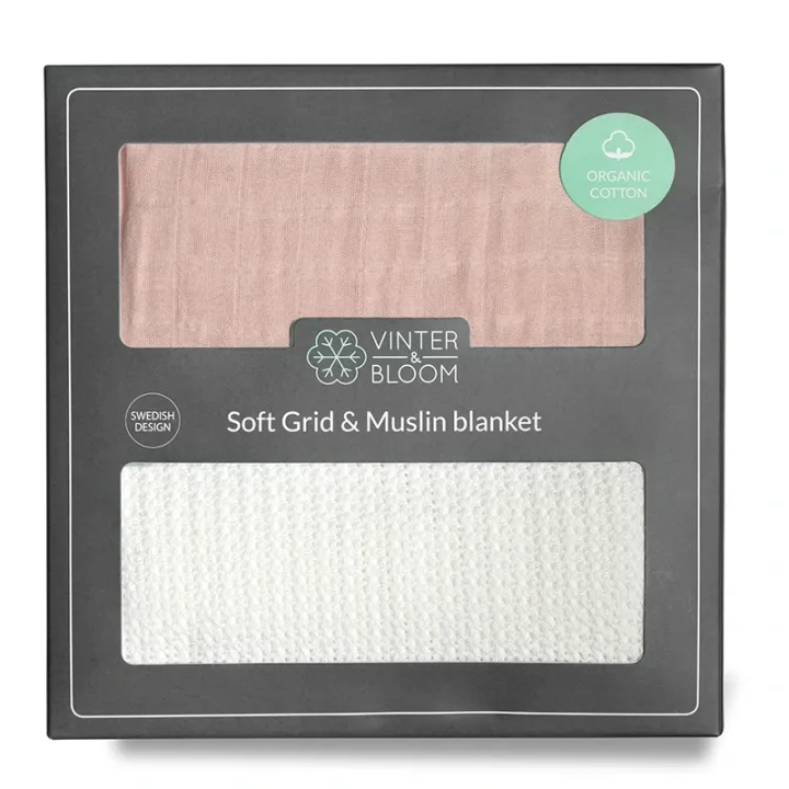 Vinter & Bloom Filt Soft Grid + Muslin EKO White/Dusty Rose Vinter & Bloom