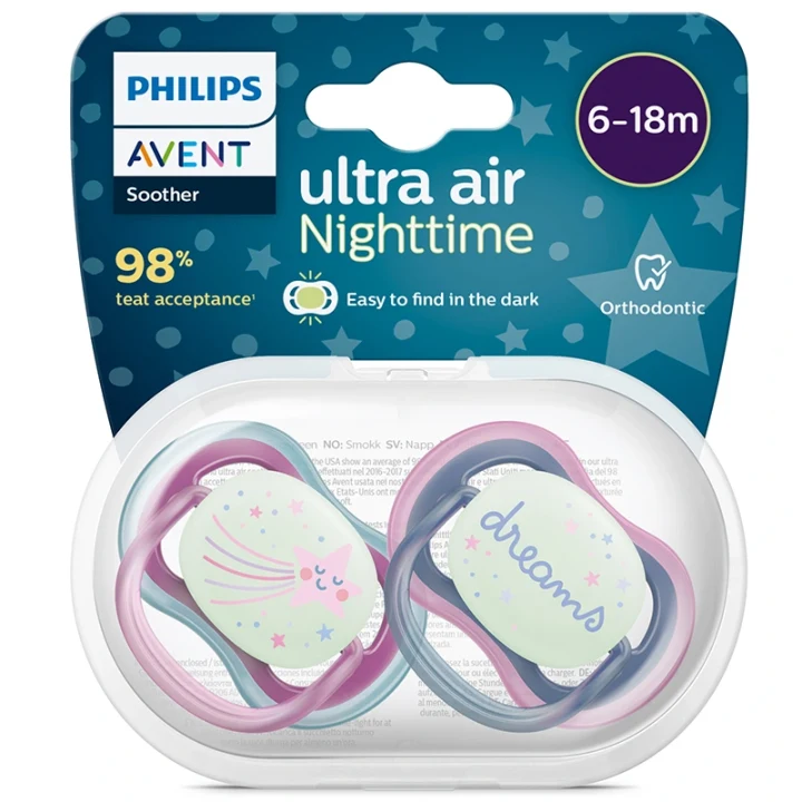 Philips Avent Ultra Air Nattnapp 6-18 månader blå/lila 2-pack Philips Avent
