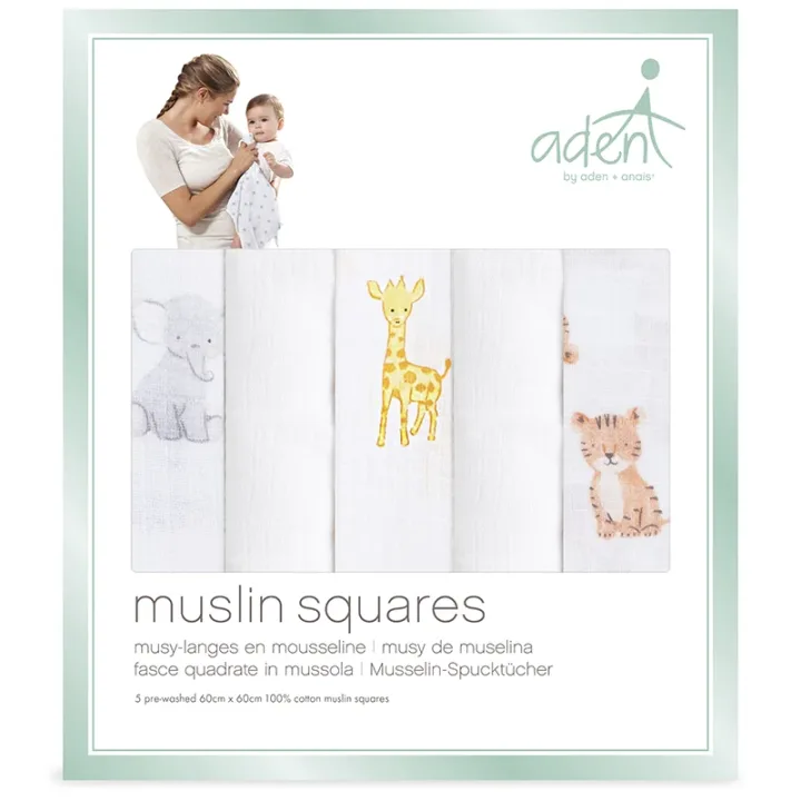 Aden+Anais Muslinfilt 60 x 60 cm Safari Babes 5-pack Aden+Anais