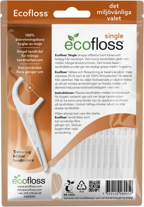 Ecofloss Single Tandtråd med Hållare 45 st Ecofloss