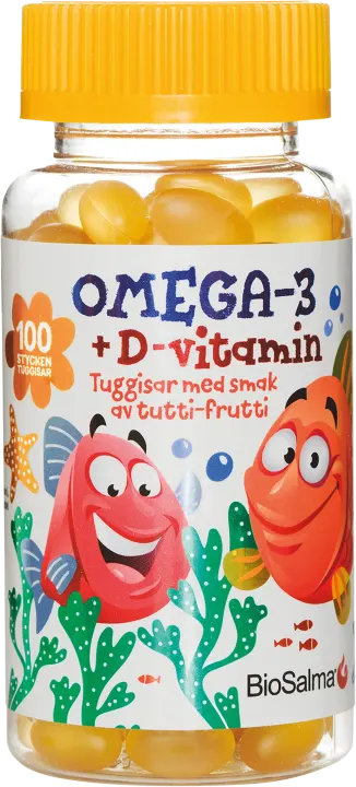 BioSalma Omega-3 + D-vitamin tuggisar barn 100 st BioSalma