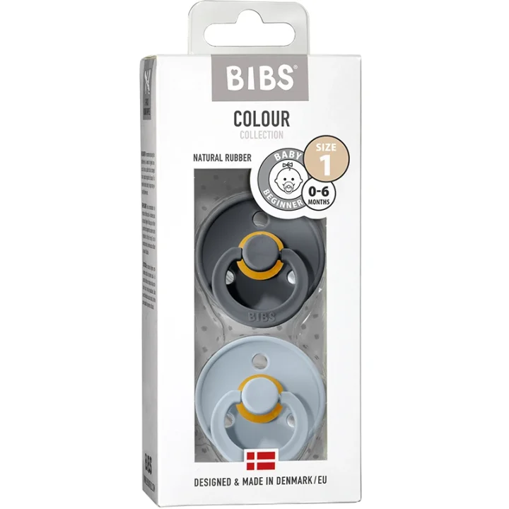 BIBS Colour Latex Size 1 Iron/Baby Blue 2-pack Bibs