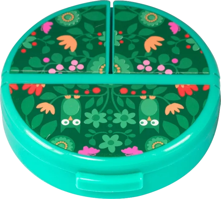 Hjärtats pillerburk 3 fack Turkos mönstrad Hjärtats