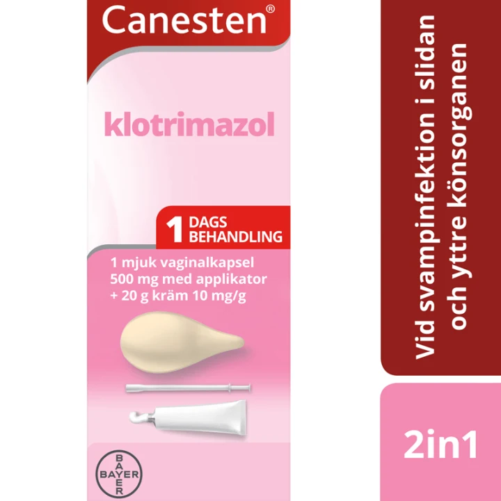 Canesten vaginalkapsel 500 mg 1 st + vaginalkräm 1% 20 g Canesten