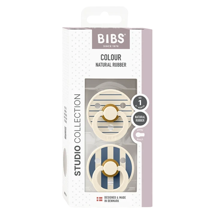 BIBS Pacifier Studio Colour Pin Latex Size 1 Ivory Steel Blue Mix 2-pack Bibs