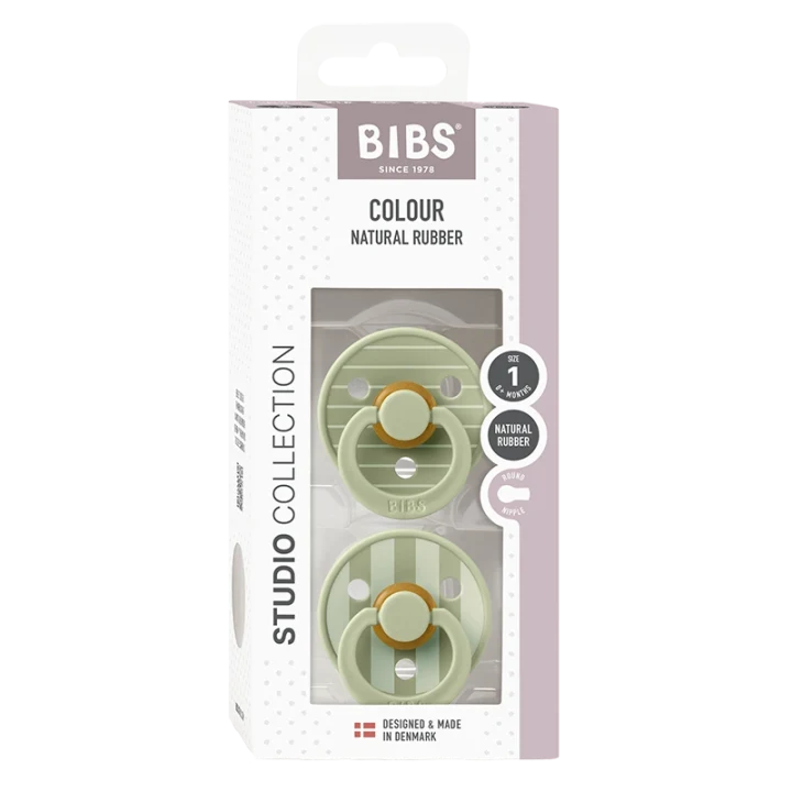 BIBS Pacifier Studio Colour Pin Latex Size 1 Sage Mix 2-pack Bibs