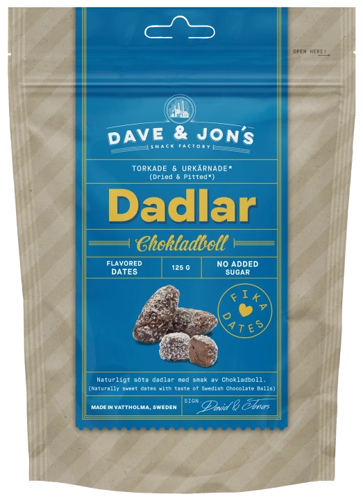 Dave & Jon's Dadlar Chokladboll 125g Dave & Jons