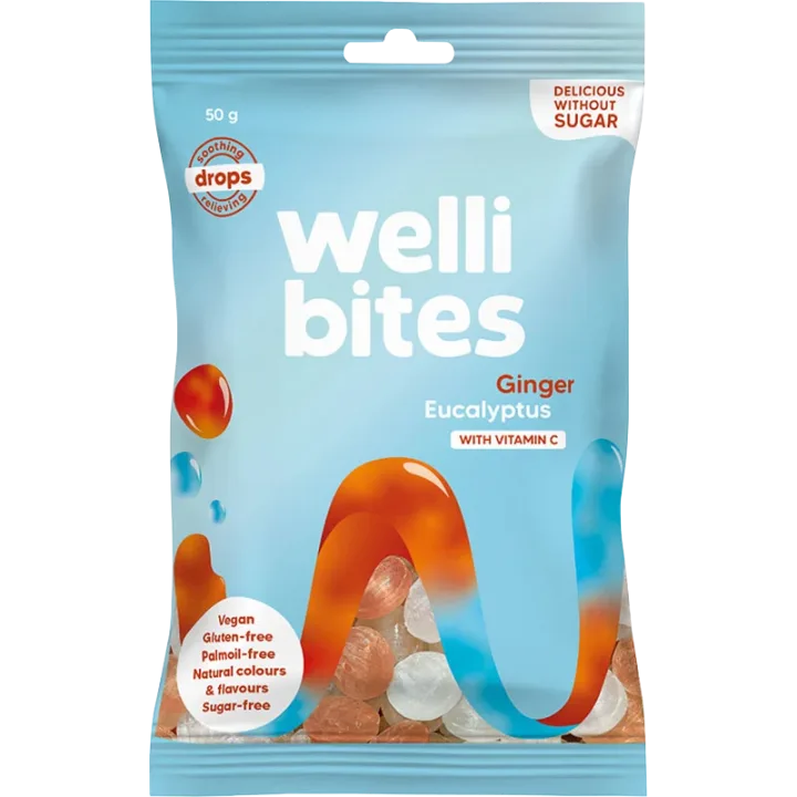 Wellibites Drops Ginger & Eucalyptus Vitamin C 50 g Wellibites
