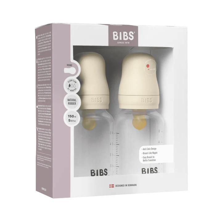 BIBS Baby Bottle Round Latex Slow Flow Ivory 150 ml 2-pack Bibs
