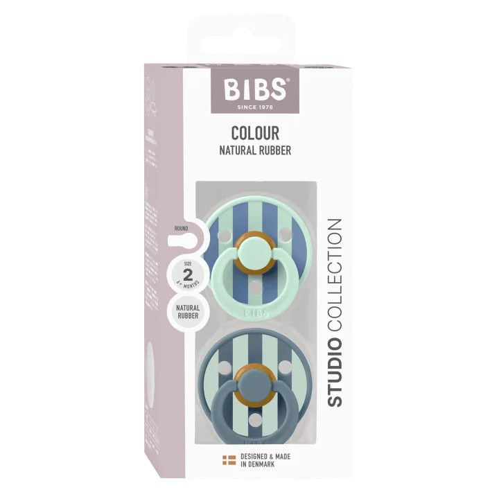 BIBS Pacifier Studio Colour Block Latex Size 2 Nordic Mint Petrol Mix 2-pack Bibs