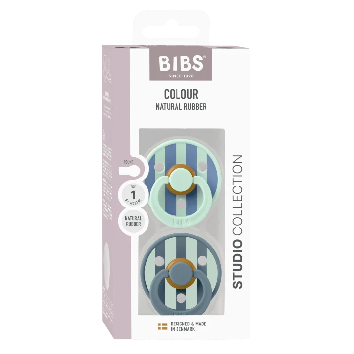 BIBS Pacifier Studio Colour Block Latex Size 1 Nordic Mint Petrol Mix 2-pack Bibs