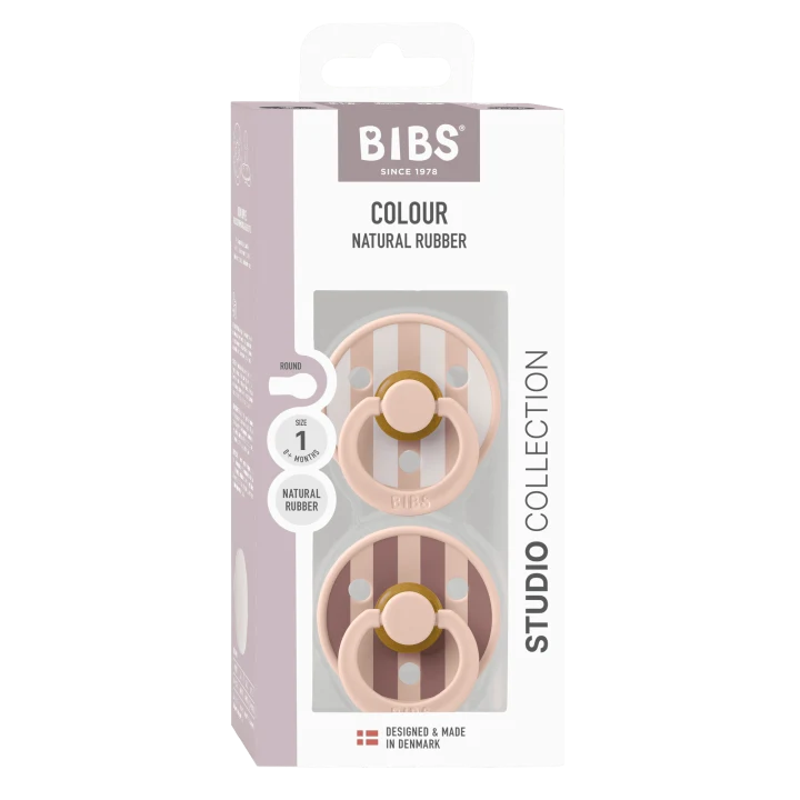 BIBS Pacifier Studio Colour Block Latex Size 1 Blush Mix 2-pack Bibs