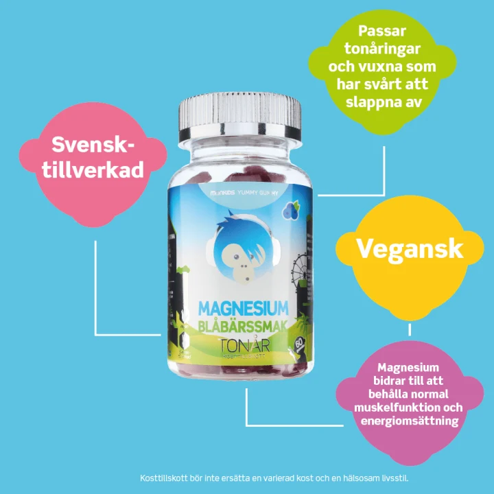 Monkids Magnesium Tonår Blåbär 60 st Monkids