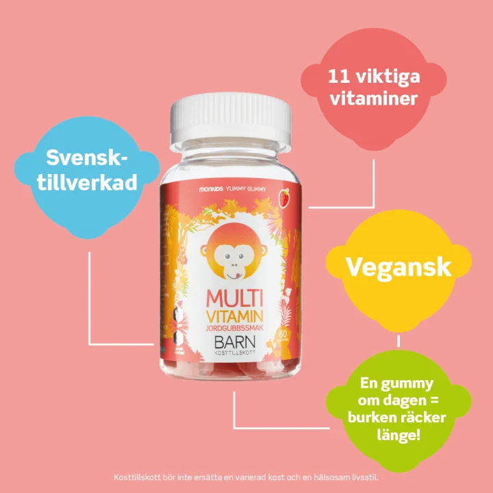 Monkids Multivitamin Barn Jordgubb 60 st Monkids