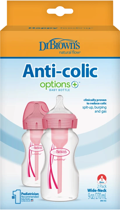 Dr Brown's Options+ Nappflaska 270 ml Bred Hals Rosa 2-pack Dr Browns