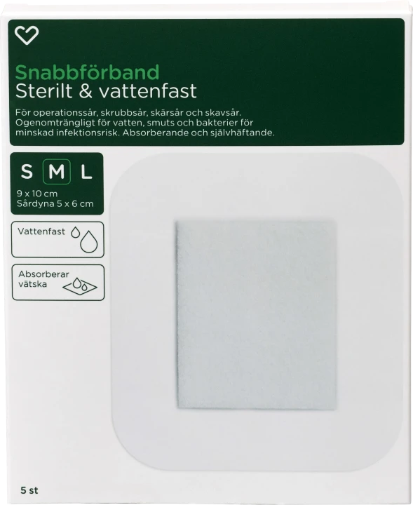 Hjärtats Snabbförband Sterilt Vattenfast 9cm x 10cm 5st Hjärtats