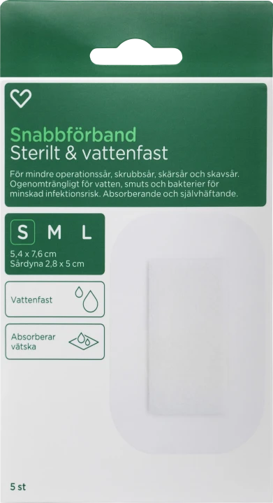 Hjärtats Snabbförband Sterilt Vattenfast 5,4cm x 7,6cm 5st Hjärtats