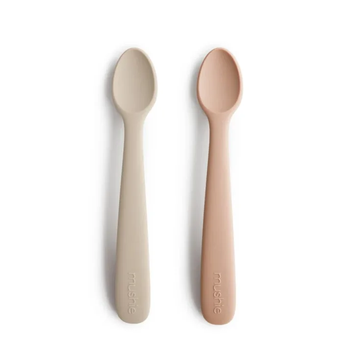 Mushie Silicone Feeding Spoons 2-pack Blush/Shifting Sand Mushie