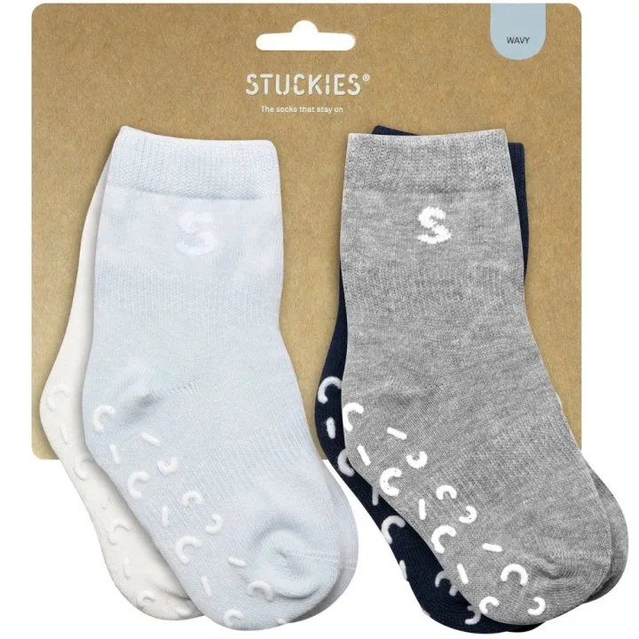 STUCKIES Strumpor i bomull (Anti-Slip) Wavy 4-pack 22/24 STUCKIES