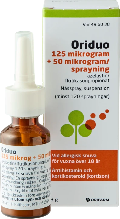Oriduo Nässpray, suspension 125mikrogram+50mikrogram/sprayning, 120sprayningar Orifarm