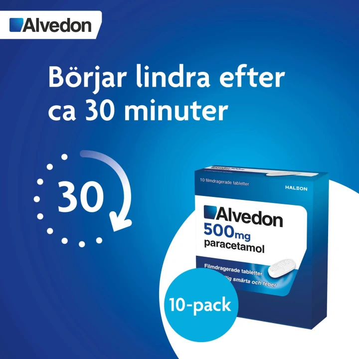 Alvedon filmdragerad tablett 500mg, 10tabletter Alvedon